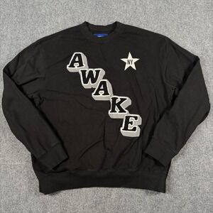 🌟 AWAKE NY Varsity Block Letter Crewneck Sweatshirt Black Men Size XL Pullover